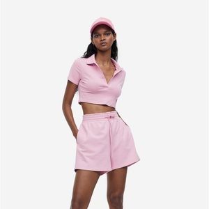H&M Pink cropped tshirt with collar